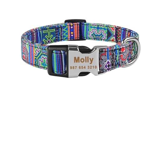 Verstellbares Hundehalsband aus Nylon, personalisierbar, Namensschild mit Gravur, klein, groß, kariert, Unisex-Hundehalsband(Green 2,L) von HBJzxlOK