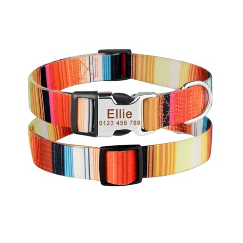 Verstellbares Hundehalsband aus Nylon mit individuellem Namen und kostenlosem Namensschild, bedrucktes ID-Tag, personalisierbar, kleine, große und mittelgroße Hundehalsbänder mit Gravur(Orange 15,XL 4 von HBJzxlOK