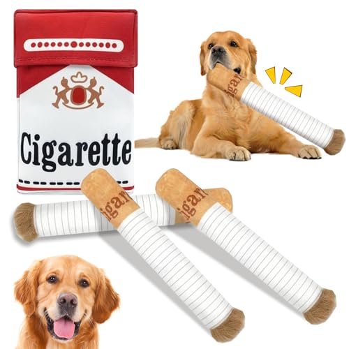 HBSFBH Zigaretten Spielzeug Hund, Quietschendes Hundespielzeug mit Hundespielzeug Zigarettenpackung, Lustiges Interaktives Plüsch-Hundespielzeug, Cigarette Dog Toy, Interaktives Hundespielzeug von HBSFBH