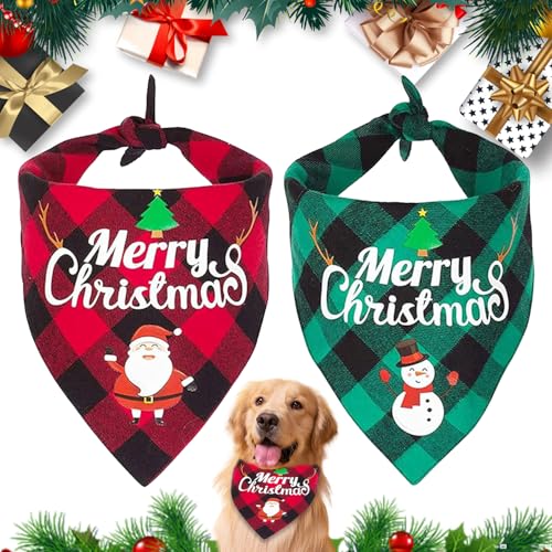 Hundehalstuch Weihnachten, 2 Stück Weihnachten Plaid Dog Bandana, Dreieck Hunde Halstuch, Süße Haustier Hunde Halstuch, Hundehalstuch Bandanas, Halstuch für Weihnachten Haustier, für Katzen Hunde von HBSFBH