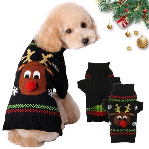 HBSFBH Weihnachts Katze Hunde Pullover, Cartoon Rentier Haustier Pullover, Katze Hund Weihnachtskostüm, Weihnachten Muster Strickwaren, Haustier Weihnachtspullover für Katze Hunde von HBSFBH