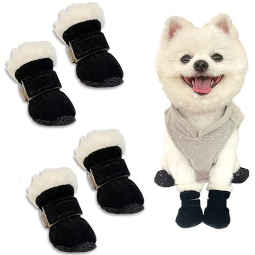 Hundeschuhe Pfotenschutz, 4 Stück Hundeschuhe Winter, Schneestiefel Hunde, Hunde Schuhe Anti Rutsch, Rutschfest und Warm, Geeignet für Kleine und Mittelgroße Hunde für Outdoor-Aktivitäten im Winter, L von HBSFBH