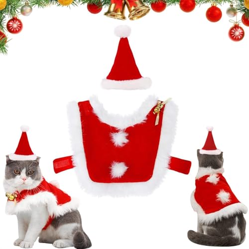 Weihnachten Katzen Kleidung, Weihnachten Umhang für Hunde, Haustier Weihnachten Outfit, Weihnachtsmütze für Katzen, Haustier Weihnachtskostüme mit Glocken, für Kleine Hunde Katzen Haustier von HBSFBH