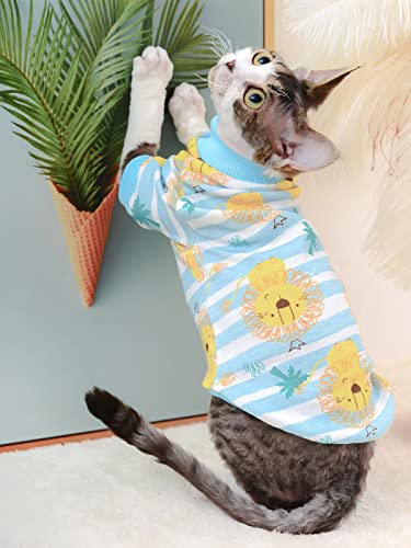 HCCY Haarlose Katzenkleidung Sphinx Devon Katzenkleidung aus Reiner Baumwolle mit dünnem Boden und Cartoon-Pullover,Blau,L von HCCY