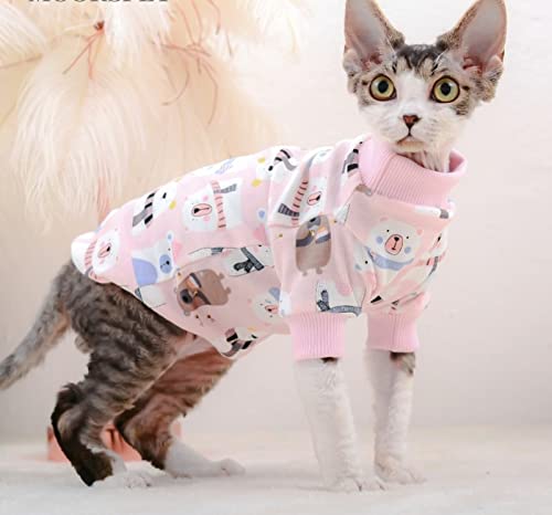 HCCY Haarlose Katzenkleidung Sphinx Devon Katzenkleidung aus Reiner Baumwolle mit dünnem Boden und Cartoon-Pullover,Rosa,XL von HCCY