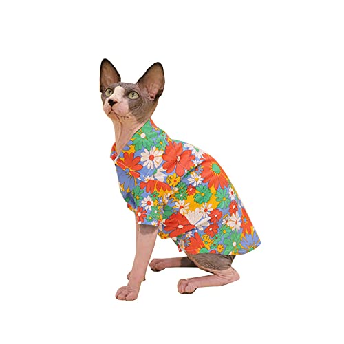 HCCY Sphinx Haarlose Katzen-Kleidung Frühling und Sommer schöne Blumen Reise-Shirt, Farbe, L von HCCY