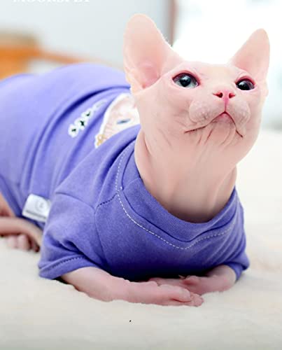 HCCY Sphinx haarlose Katze Kleidung Anti-Haarausfall T-Shirt Deutsche Katze Baumwolle und Leinen gestrickter Frühlings- und Herbstpullover,Violett,L von HCCY