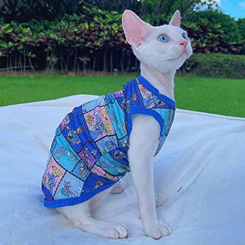 HCCY Sphinx haarlose Katze Sonnenschutzkleidung blau Mesh atmungsaktive Frühlings- und Sommerweste,Blau,L von HCCY