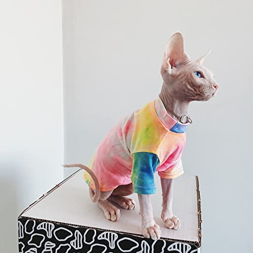 HCCY Sphinx haarlose Katzenkleidung Devin Knees Batik-Regenbogen-Frühlings- und Herbstkleidung,Farbe,XXL von HCCY