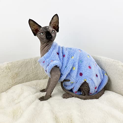 HCCY Sphinx haarlose Katzenkleidung Flanell Winter Dicke warme vierbeinige Kleidung weiß, blau, kaffeefarben,Blau,S von HCCY