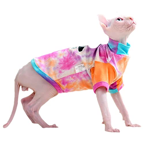 Haarlose Katzenkleidung Sphinx T-Shirt Batik Frühling, Herbst und Sommer Basis Deutsche Kurze Katzenkleidung,kühle Farbe + warme Farbe,XXL von HCCY