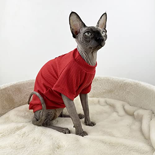 Sphinx Hairless Cat Kleidung Neujahr Chinesische Schriftzeichen Reine Baumwolle Shorty Base Kleidung Herbst Winter Rot,Grubenstreifen aus Reiner Baumwolle,L von HCCY