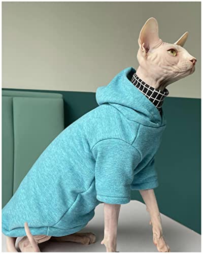 Sphinx haarlose Katze deutsche lockige Kleidung Frühling und Herbst einfarbiger Stretch-Kapuzenpullover blau,Blau,S+ von HCCY