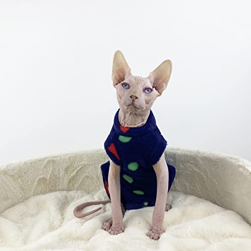 Sphinx haarlose Katzenkleidung Herbst und Winter Dicker Flanell vierbeinige Kleidung blau grün weiß,Dunkelblau,XL von HCCY