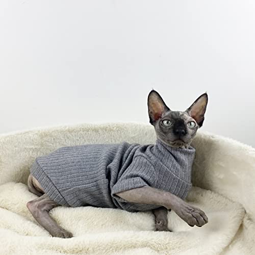 Sphinx haarlose Katzenkleidung Kaschmirpullover Herbst und Winter hochgeschlossener elastischer Basispullover schwarz, grau, weiß,grau,S von HCCY