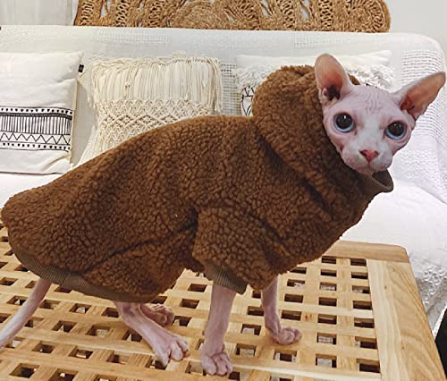 Sphinx haarlose Katzenkleidung Warmer Winter Dicker Kamel-Lammwollpullover,brauner Hut,XL von HCCY