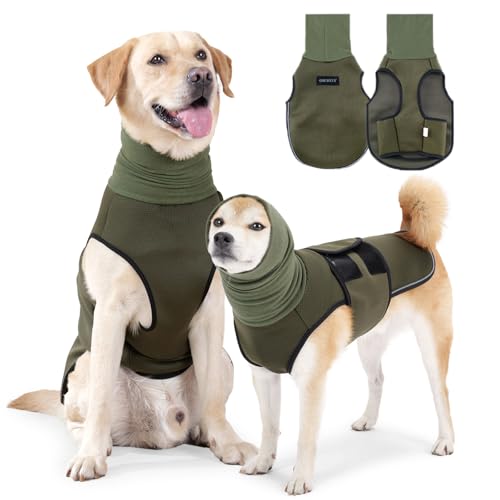 HCHYEY Hunde-Angstjacke, hautfreundliche Donnerweste für Hunde, Hundemantel mit Kragen für Donner und Feuerwerk, hält Haustier ruhig ohne Medizin, Anti-Angst-Hemd für Hunde (A Armeegrün, XXL) von HCHYEY