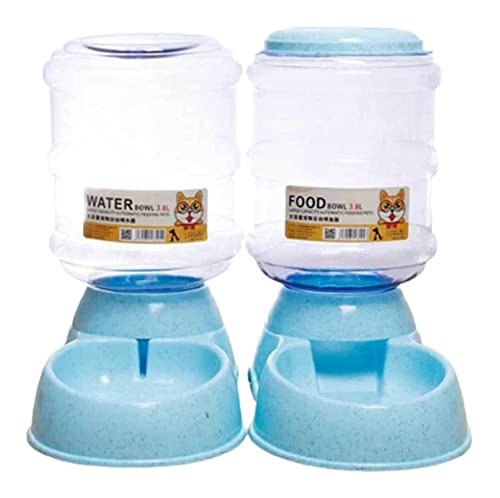 Pet Water Dispenser 3.8L Automatic Food Water Pet Feeder Set No Spill Water Dispenser and Feeder for Dog Cat Dog (Blue) von HCPJY