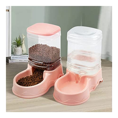 Wasserspender für Haustiere, 3,5 l, ohne Stecker, Schwerkraft-Futterspender und Wasserspender-Set, Katzenfutterspender (grau) (Rosa) von HCPJY