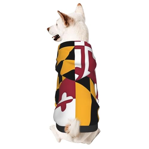 Hunde-Kapuzenpullover für Herbst und Winter, gemütliche Haustierkleidung für Outdoor-Aktivitäten, Flagge von Maryland, Batikdruck, Haustier-Kapuzenpullover von HCVXBSA