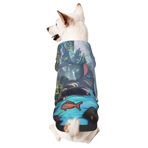 Hunde-Kapuzenpullover für Herbst und Winter, gemütliche Haustierkleidung für Outdoor-Aktivitäten, Sci-Fi-Stil, Landschaft, Batikdruck, Haustier-Kapuzenpullover von HCVXBSA