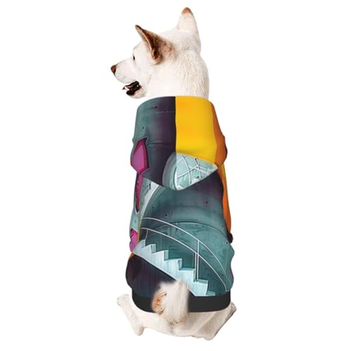 Hunde-Kapuzenpullover für Herbst und Winter, gemütliche Haustierkleidung für Outdoor-Aktivitäten, bunte Architektur, Batikdruck, Haustier-Kapuzenpullover von HCVXBSA