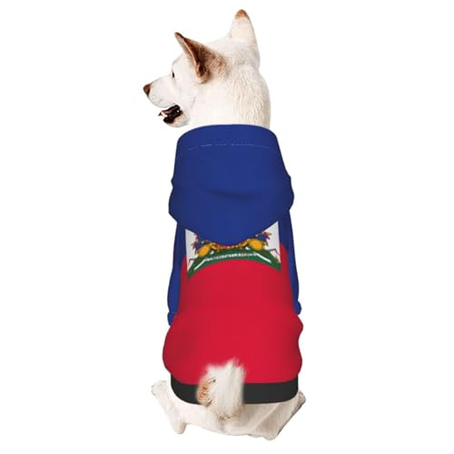 Hunde-Kapuzenpullover für Herbst und Winter, gemütliche Haustierkleidung für Outdoor-Aktivitäten, haitianische Flagge, Batikdruck, Haustier-Kapuzenpullover von HCVXBSA