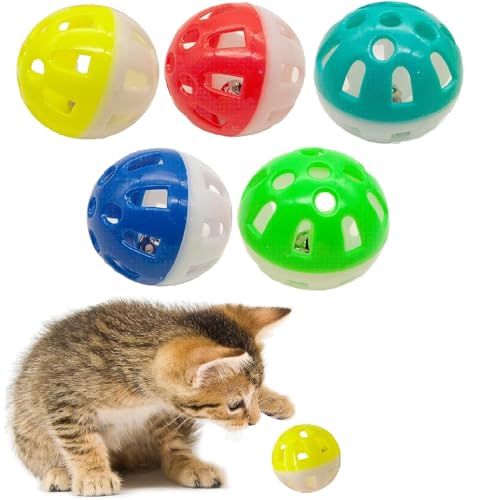 5 Stück Kunststoff-Ball, Katzenspielzeug, Gitterbälle mit Glöckchen, Haustierspielzeug, Katzenglocke, Katzenspielzeug mit Glocke, Katzen-Jingle Balls für Katzen, Kätzchen, moderner Katzenbaumturm für von HD WOOD CRAFT