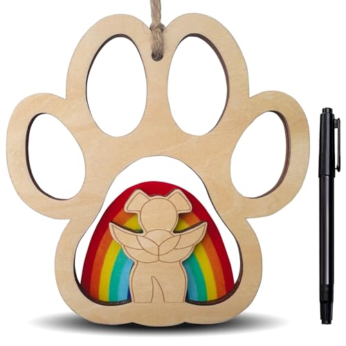 Buntglas-Gedenkgeschenk für den Verlust des Hundes, Regenbogenbrücke, Haustier-Gedenkgeschenke für Hunde, Beileidsgeschenk, personalisierte Hundeornamente mit Namensdatum für Tierliebhaber (Design 2) von HD WOOD CRAFT