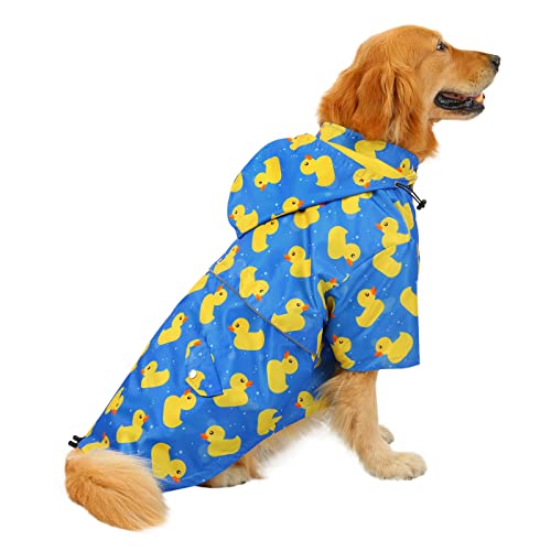 HDE Hunde-Regenmantel, doppellagig, Reißverschluss, Regenjacke mit Kapuze für kleine bis große Hunde, Entenblau - 3XL von HDE