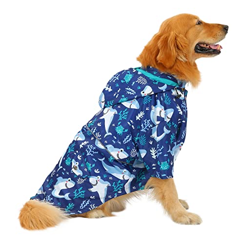 HDE Hunde-Regenmantel, doppellagig, Regenjacke mit Kapuze, für kleine bis große Hunde, Haie – 3XL von HDE