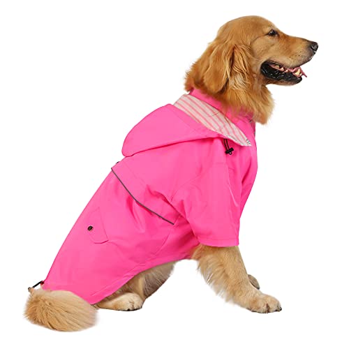 HDE Hunde-Regenmantel, doppellagig, Regenjacke mit Kapuze, für kleine bis große Hunde, Rosa - XL von HDE