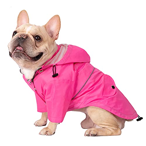 HDE Hunde-Regenmantel, doppellagig, Reißverschluss, Regenjacke mit Kapuze für kleine bis große Hunde, Rosa - L von HDE