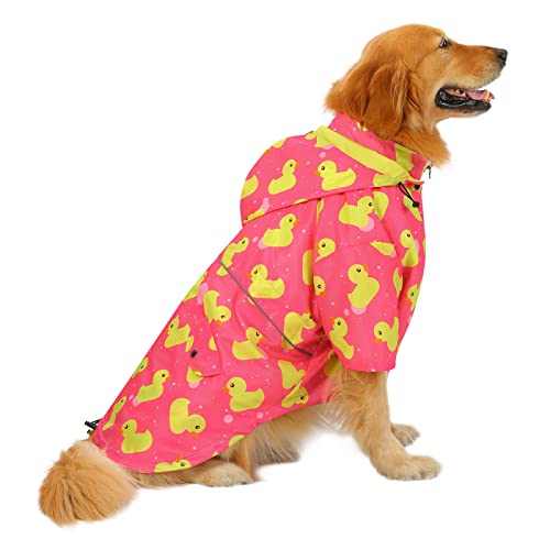 HDE Hunde Regenmantel Doppellagiger Reißverschluss Regenjacke mit Kapuze für kleine bis große Hunde Enten Rosa - XL von HDE