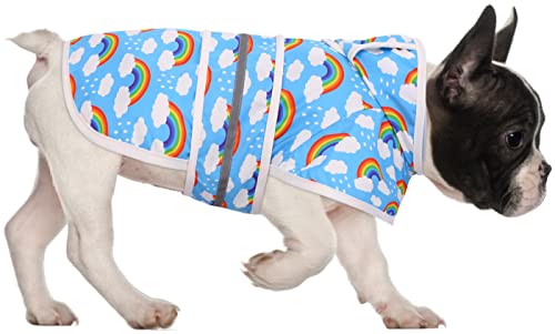 HDE Hunde-Regenmantel mit Kapuze, Zupfponcho für kleine bis große Hunde und Welpen, Regenbogen – M von HDE