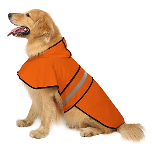 HDE Hunde-Regenmantel mit Kapuze, für kleine bis große Hunde und Welpen, Sicherheit, Orange, Größe XL von HDE