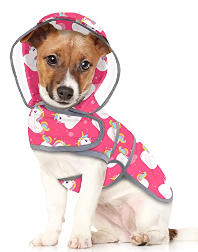 HDE Hunde Regenmantel mit Klarer Kapuze Poncho Regenjacke für Kleine Mittel Große Hunde Einhorn Enten Rosa - M von HDE