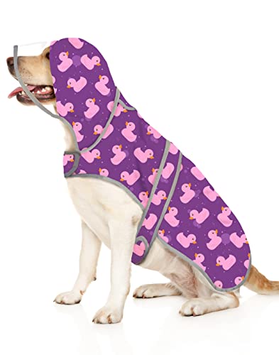 HDE Hunde-Regenmantel mit transparenter Kapuze Poncho Regenjacke für kleine mittelgroße große Hunde Enten lila - 3XL von HDE