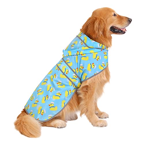 HDE Hunde-Regenmantel mit transparenter Kapuze Poncho Regenjacke für kleine mittelgroße große Hunde Sailor Ducks Blau - XL von HDE