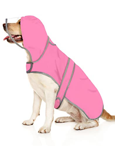 HDE Hunde-Regenmantel mit transparenter Kapuze Poncho Regenjacke für kleine mittelgroße große Hunde rosa - XXL von HDE