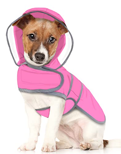 HDE Hunderegenmantel mit Klarer Kapuze Poncho Regenjacke für Kleine Mittlere Große Hunde Rosa - S von HDE