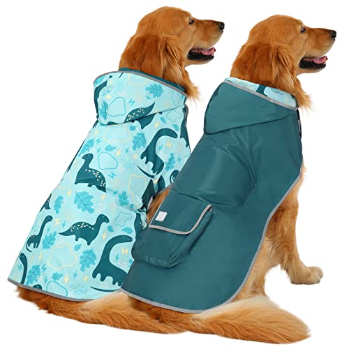 HDE Regenmantel für Hunde, wendbar, mit Kapuze, Slicker-Poncho, Regenmantel, Jacke für kleine, mittelgroße und große Hunde, Dinosaurier, XL von HDE