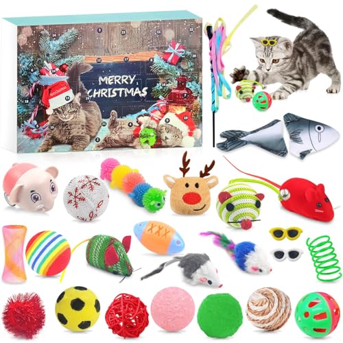 HDEOIP Advent Calendar for Cats 2024, Cat Toy Advent Calendar, 24 Pieces Interactive Kitten Toy, with Catnip Fish, Mice, Balls, Cats Advent Calendar 2024, Cats (Multicoloured) von HDEOIP