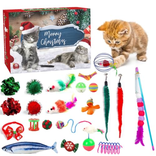 HDEOIP Advent Calendar for Cats 2024, Cat Toy Advent Calendar, 24 Pieces Interactive Kitten Toy, with Catnip Fish, Mice, Balls, Cats Advent Calendar 2024, Cats (red) von HDEOIP