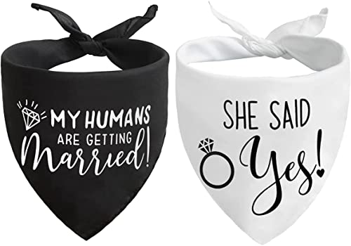 Verlobungsgeschenk, My Humans are Getting Married She Said Yes Dog Bandana, Verlobungsankündigung, Hunde-Hochzeitstuch, Verlobungsfoto-Requisite, Haustier-Schal, Haustier-Zubehör (Schwarz + Weiß) von HDGDT