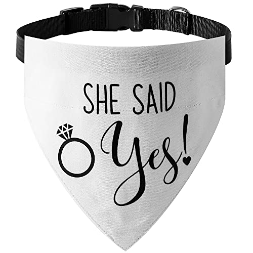 Verlobungsgeschenk, She Said Yes Hunde-Bandana-Halsband, Verstellbares Hundehalsband mit Schnellverschluss-Schnalle für Hunde Katzen (Medium, Weiß) von HDGDT