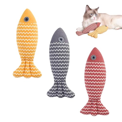 3 Stück Haustierspielzeug Fische, Spielzeug in Fischform,, Heimtierbedarf, Katzenminze-Spielzeug, Katzenspielzeug für den Innenbereich, Kauspielzeug für Katzen, Plüschtiere für Haustiere, Haustierzub von HDGSAFD