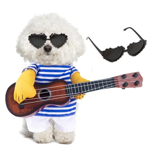 HDGSAFD 1 Satz Haustiergitarrenkostüme, 1 Stück Haustierbrille, Kreative Kostüme Für Kleine Hunde, Haustierhundspiel-Requisiten, Lustige Dekorationen von HDGSAFD