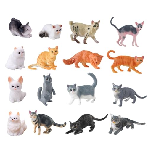 HDGSAFD 12 Katzenmodelle Und 4 Katzenornamente, Simulierte Katzenmodelle, Niedliche Tiermodelle, Mini-Desktop-Ornamente, Kreatives Kinderspielzeug von HDGSAFD