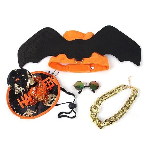 Halloween-Haustierhut, hübscher Hexenhut für Katzen und Hunde, Verkleidungszubehör, Karnevalshut mit Halskette, Sonnenbrille und Geschirr-Set von HDKEAN